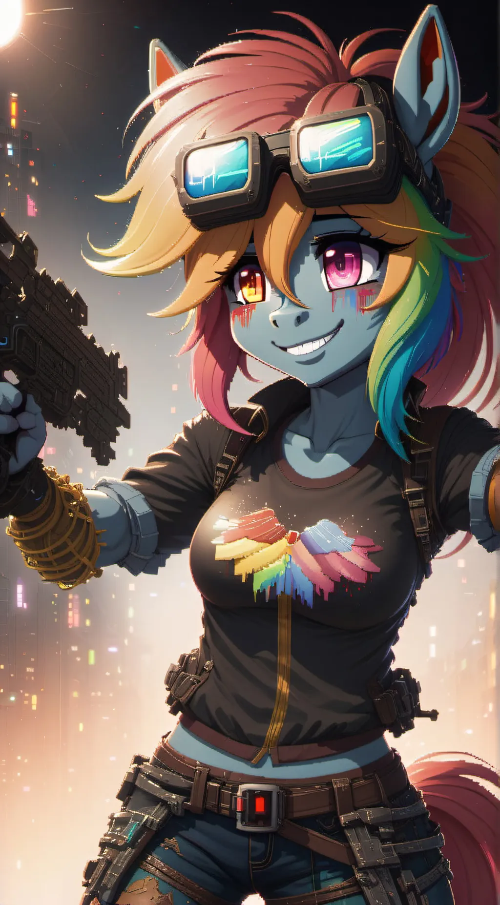 ai character: infected rainbow background