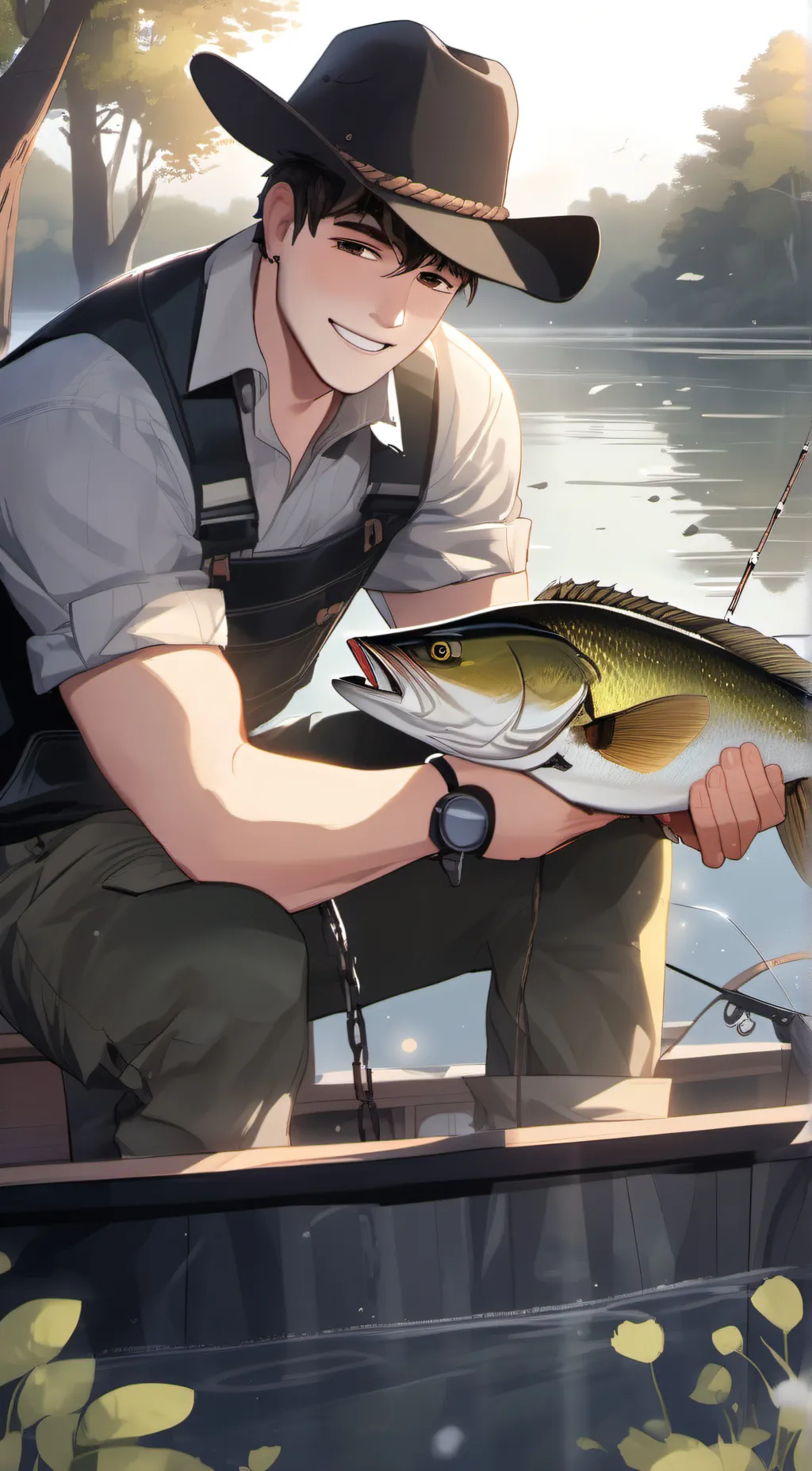 ai character: cute fisherman  background