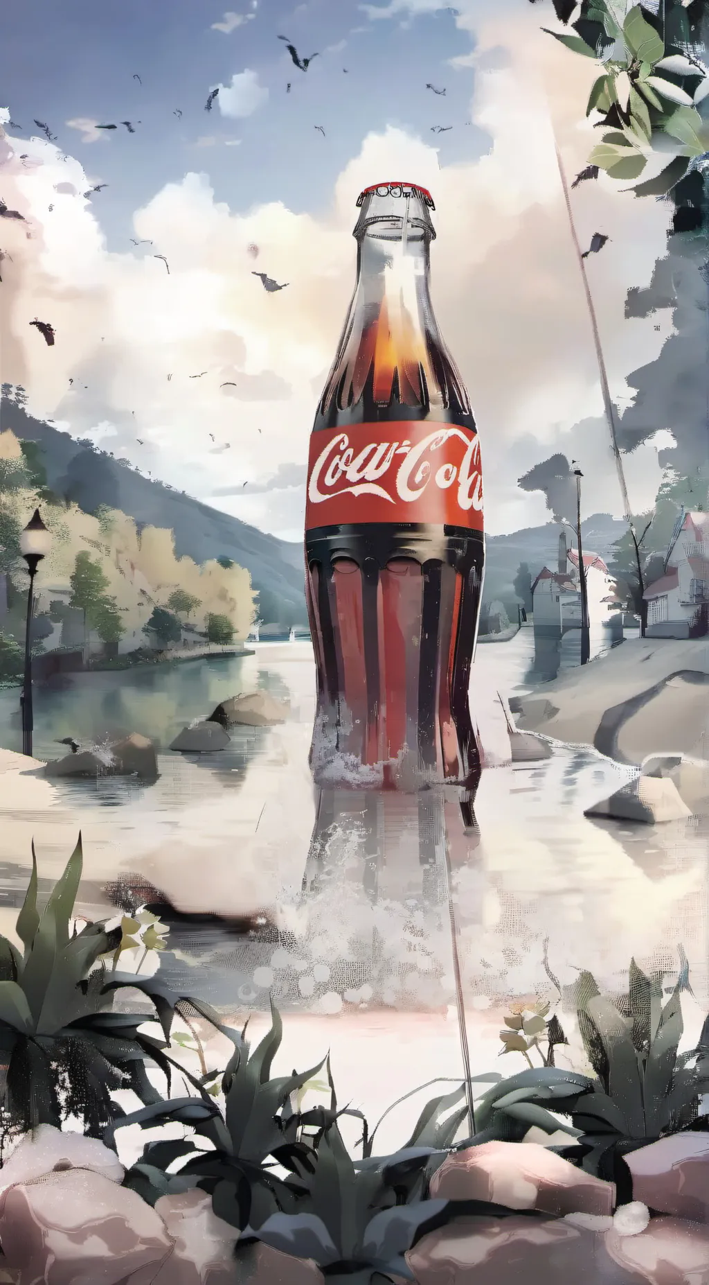ai character: coca cola  background