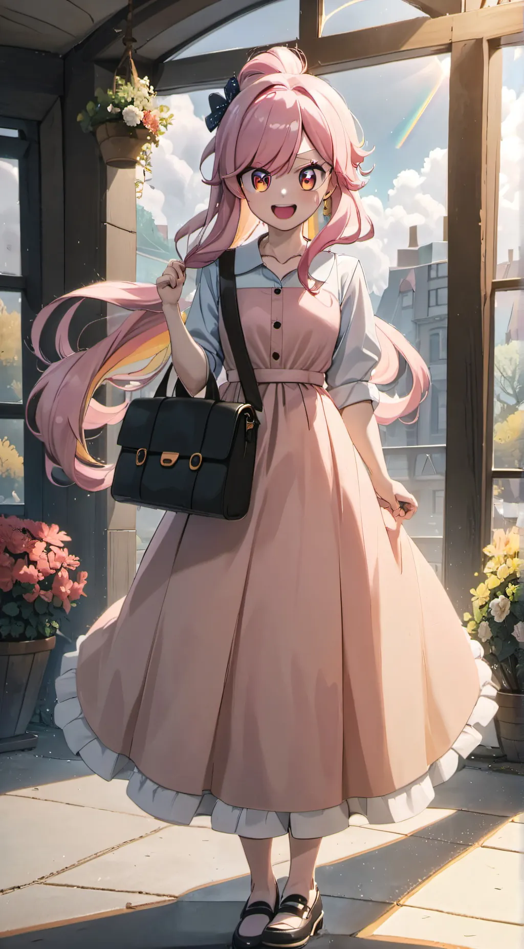 ai character: Rainbow in a dress background