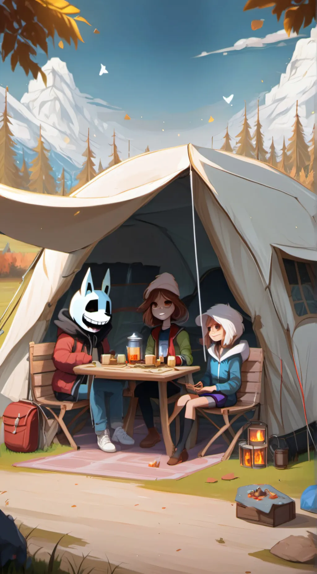 ai character: Undertale camping  background