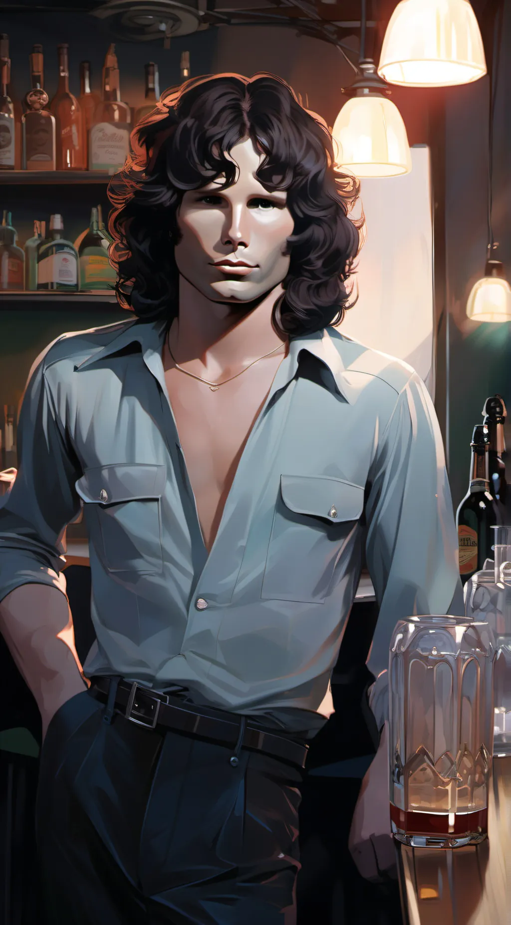 ai character: Jim Morrison  background