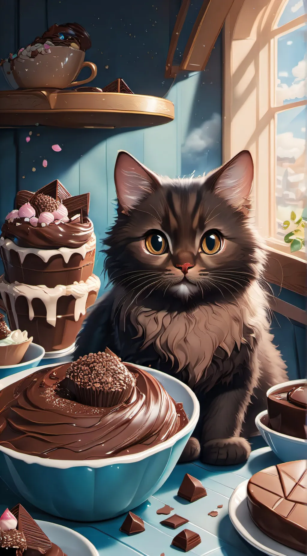 ai character: chocolate cat background