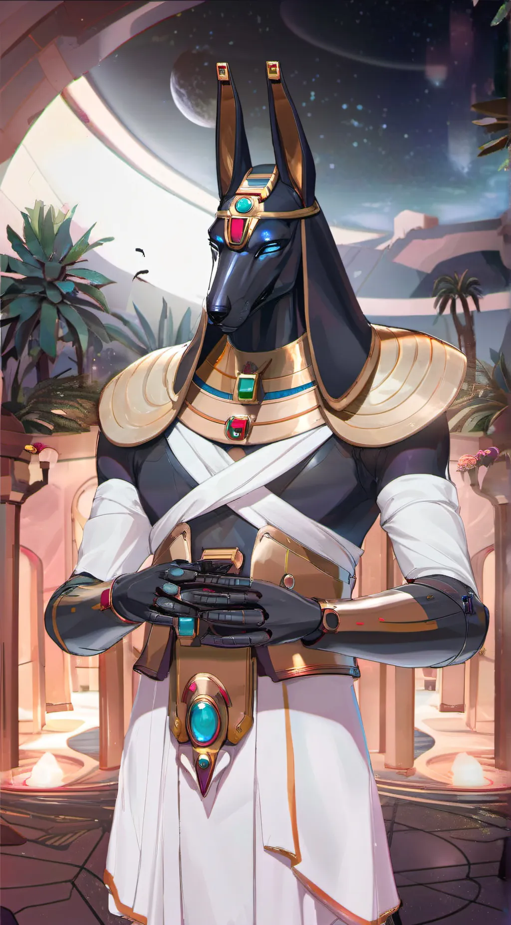 ai character: The robot Anubis  background