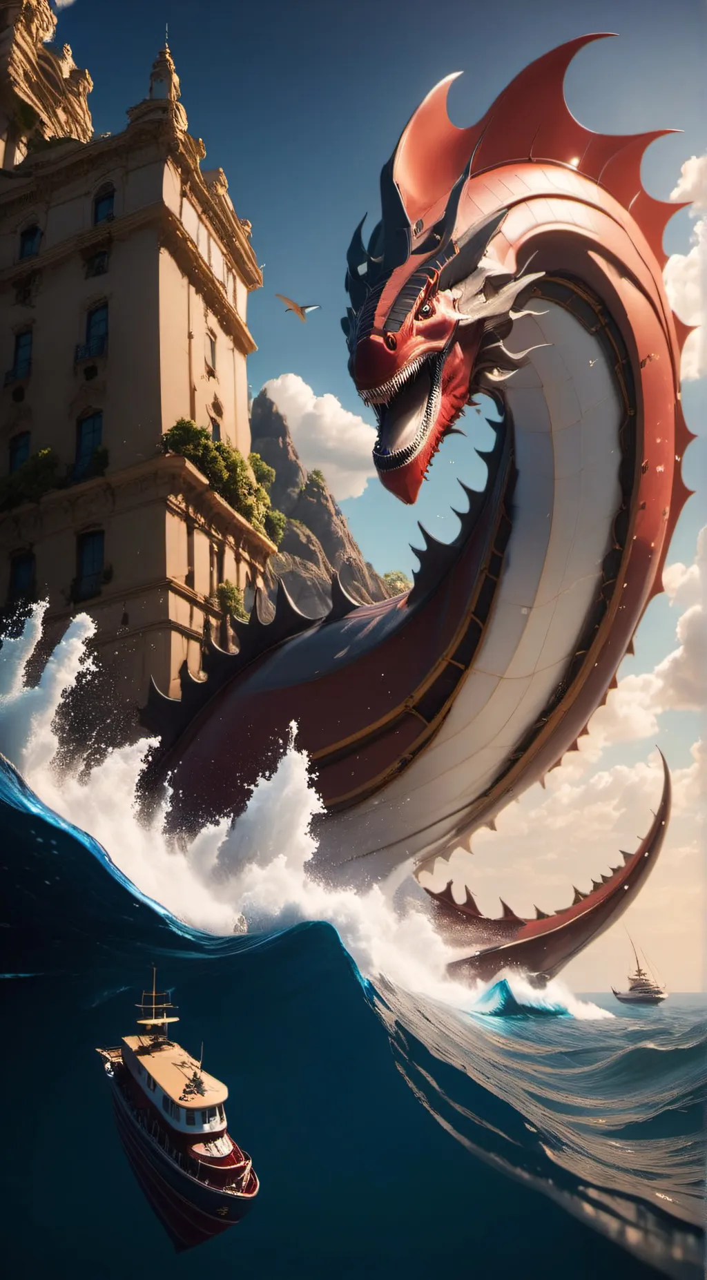 ai character: sea beast °{red} background