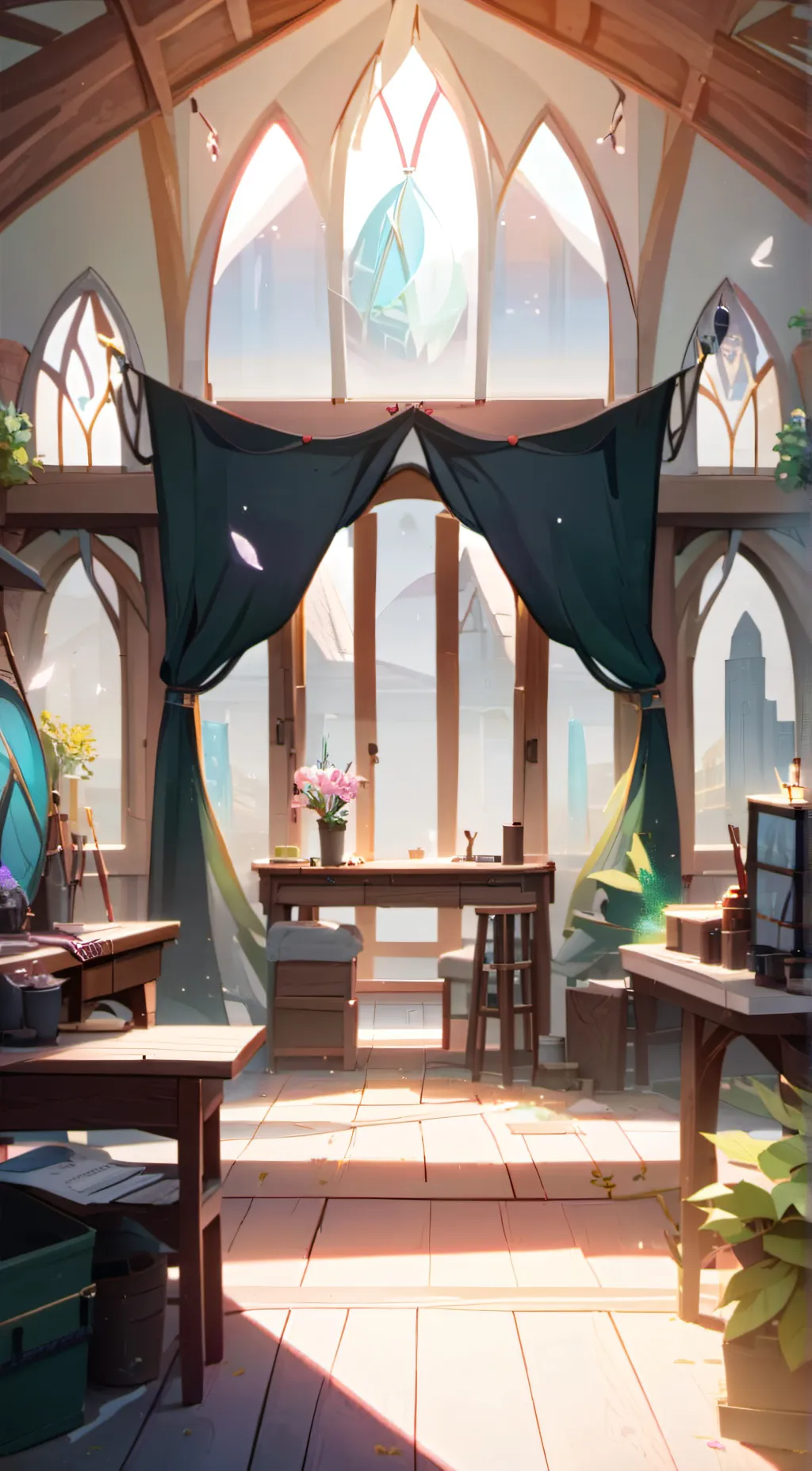 ai character: ethereal workshop background