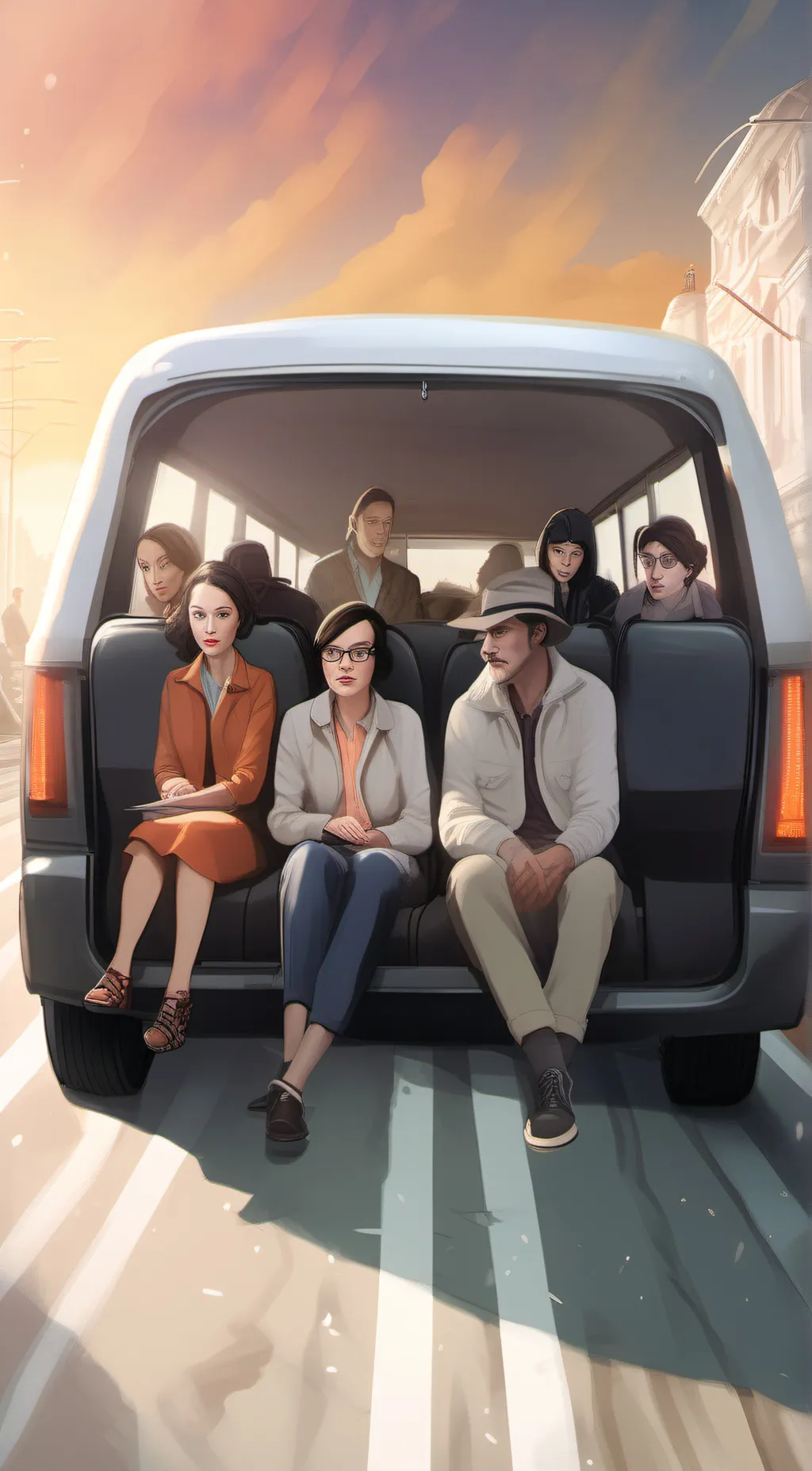 ai character: Long car trip background