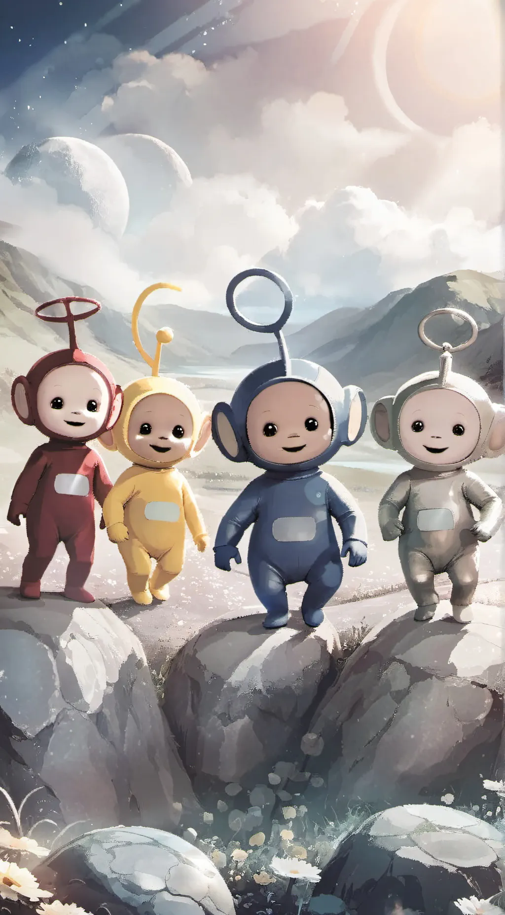 ai character: TELETUBBIES  background