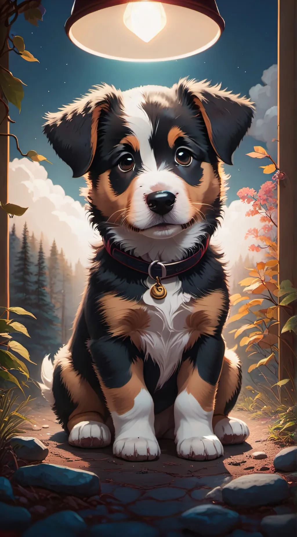 ai character: homeless puppy  background