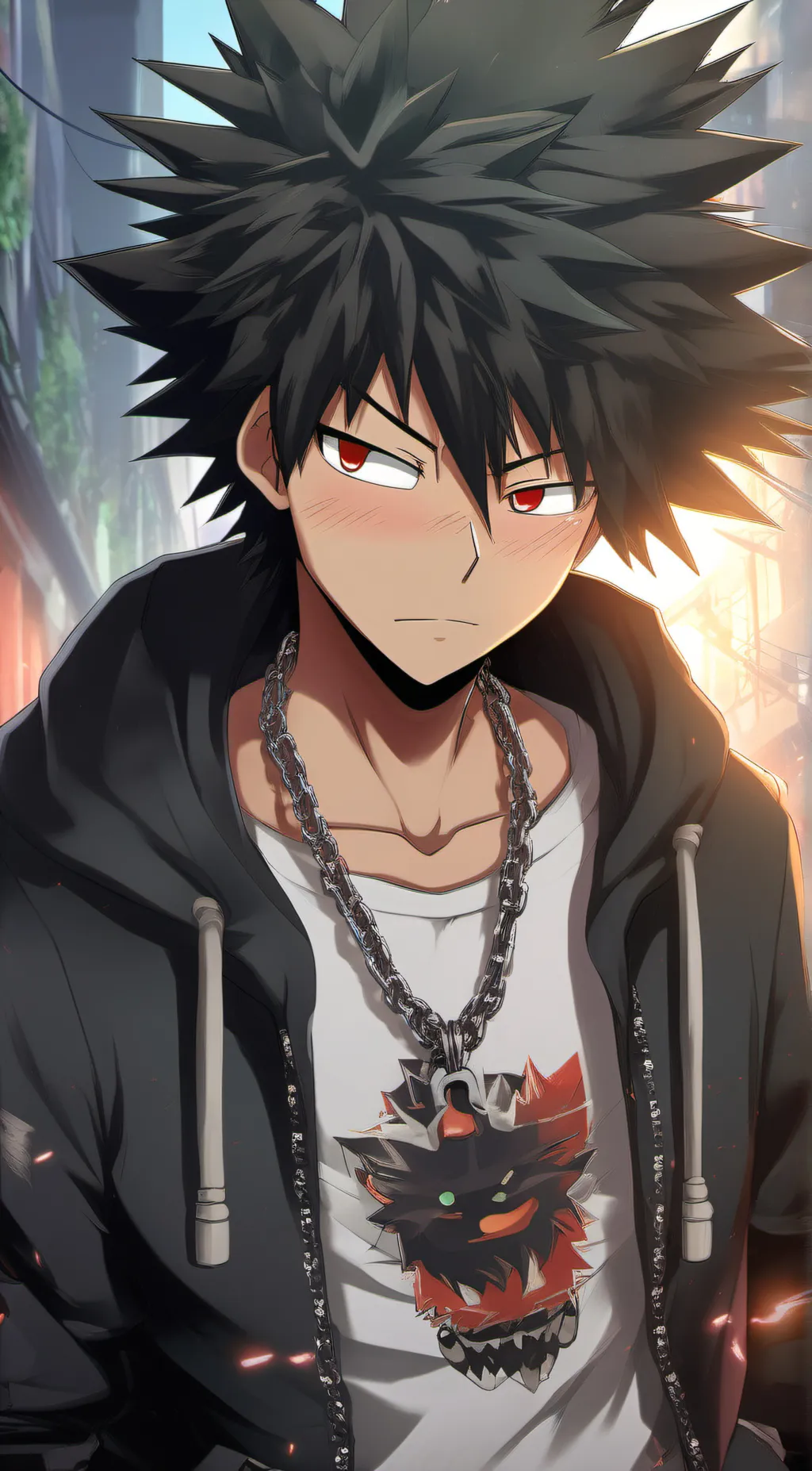 ai character: emo Katsuki Bakugo background
