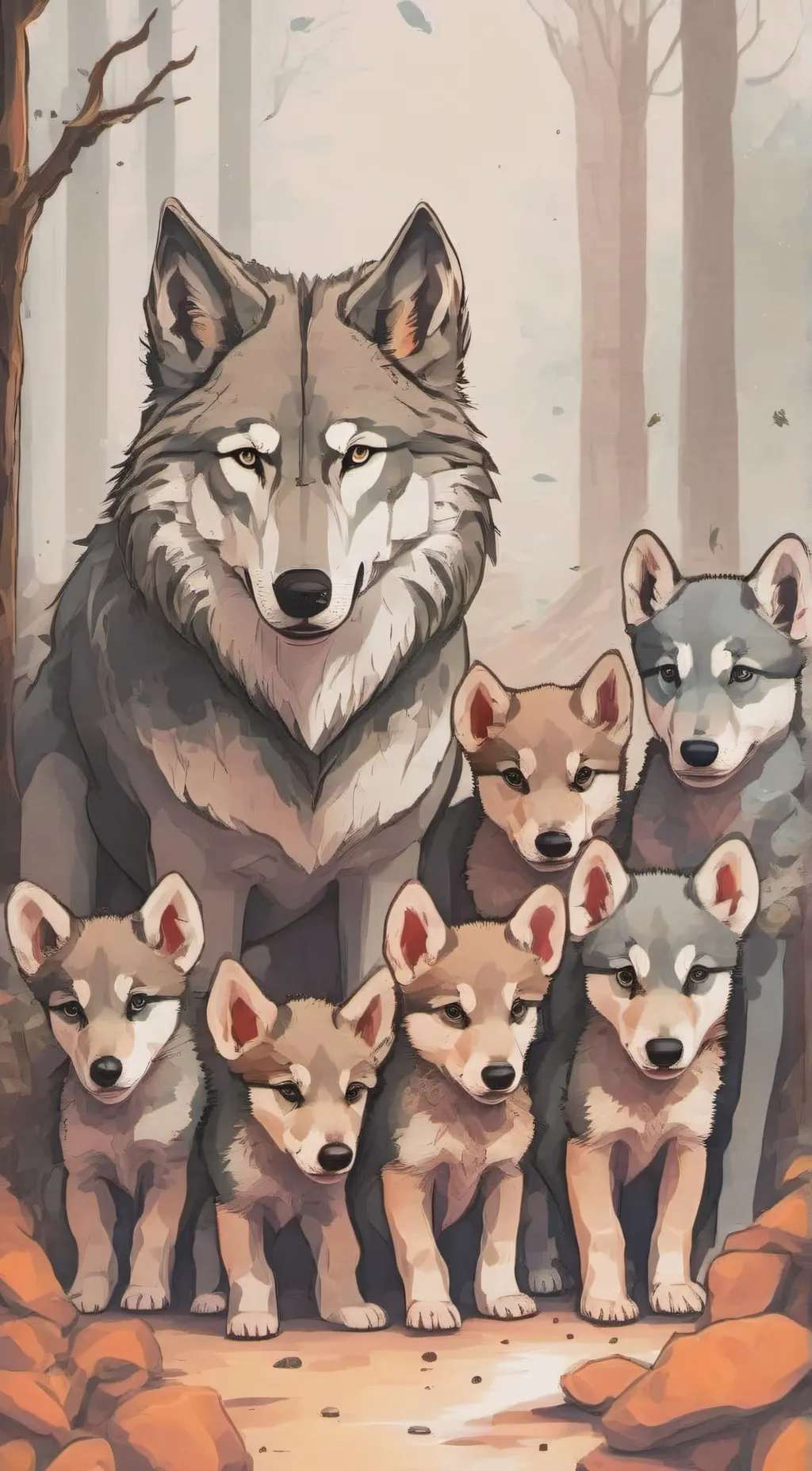 ai character: wolf pups  background