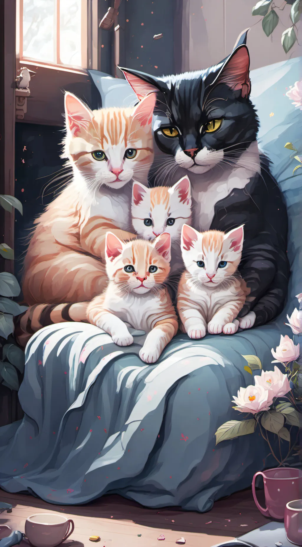 ai character: mom with dad kitte background