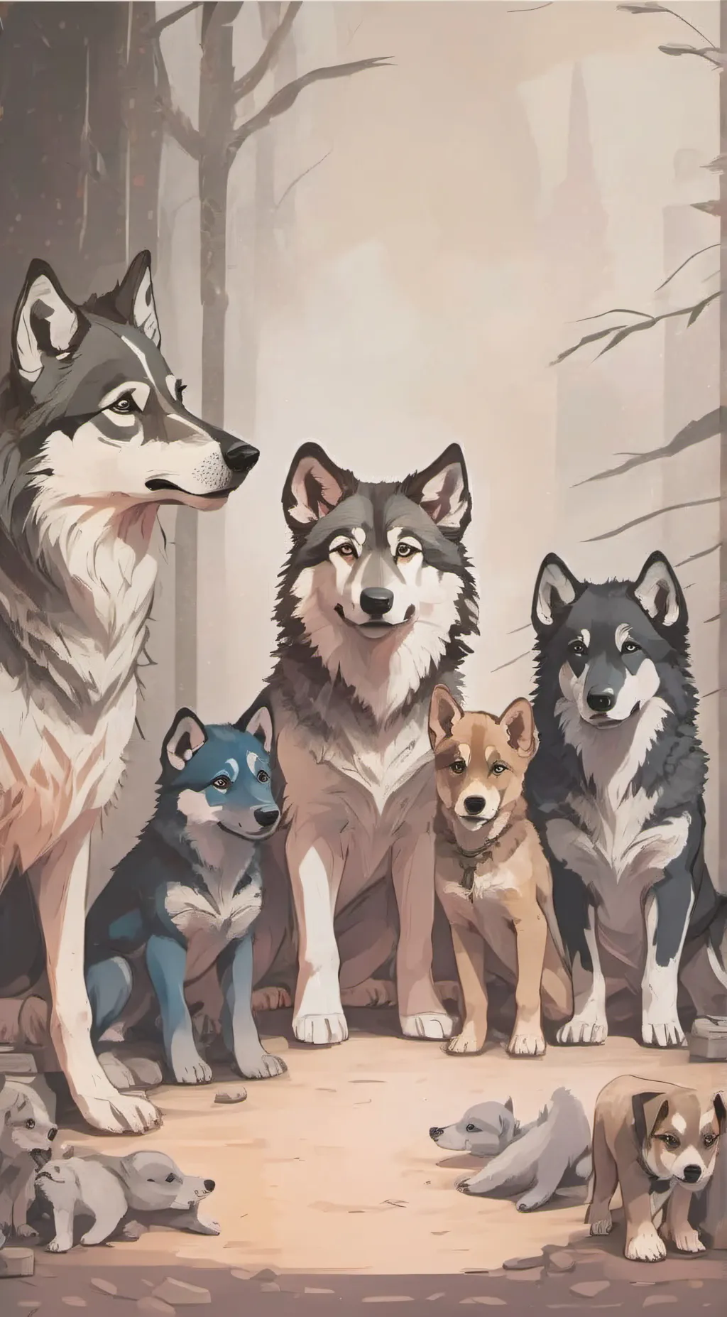 ai character: wolf puppies  background