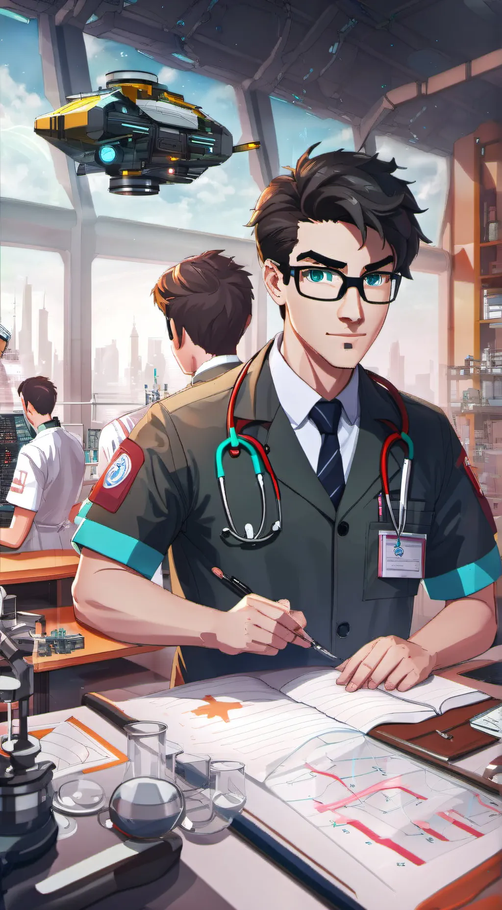 ai character: Dr. Synth  background