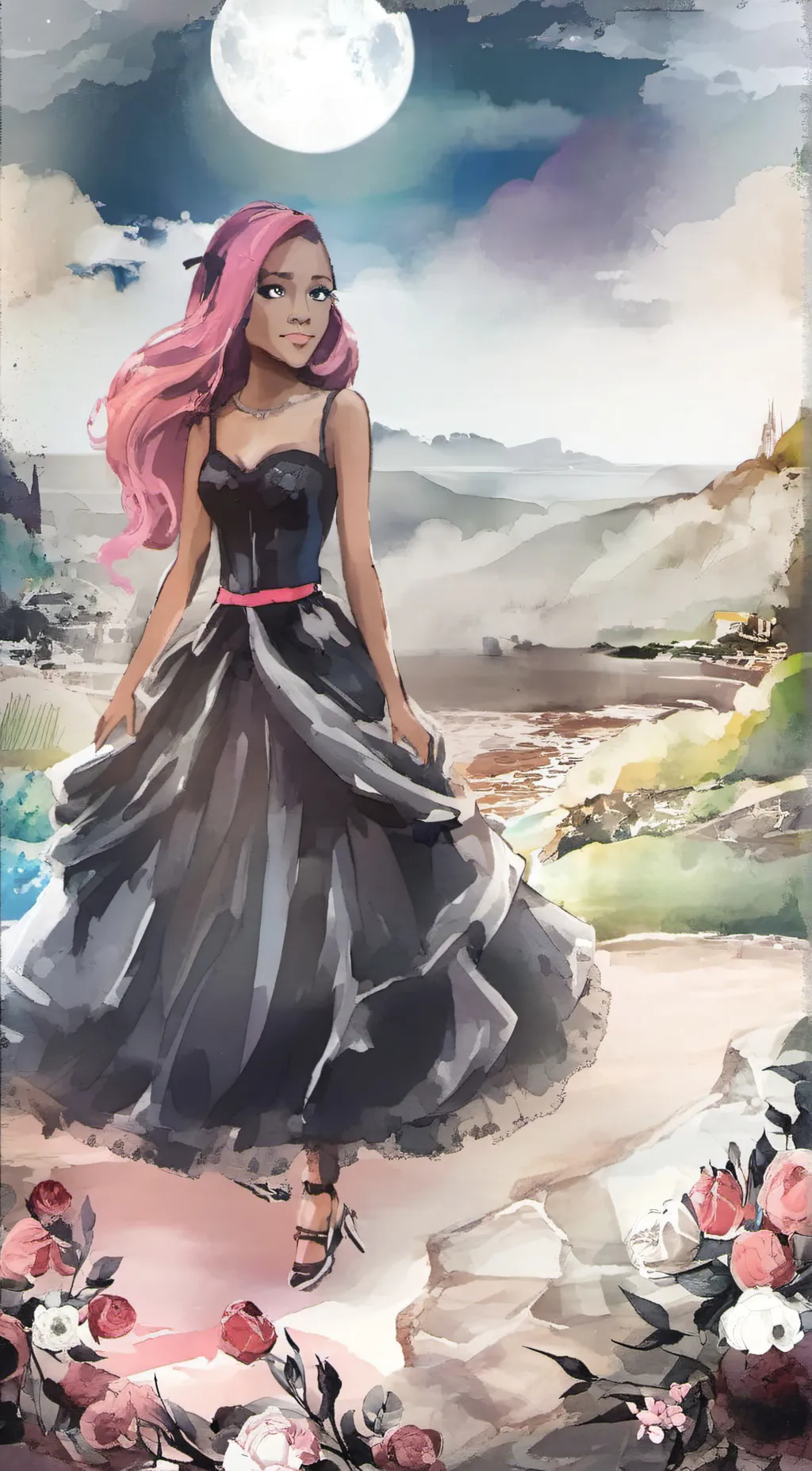 ai character: moonlight background