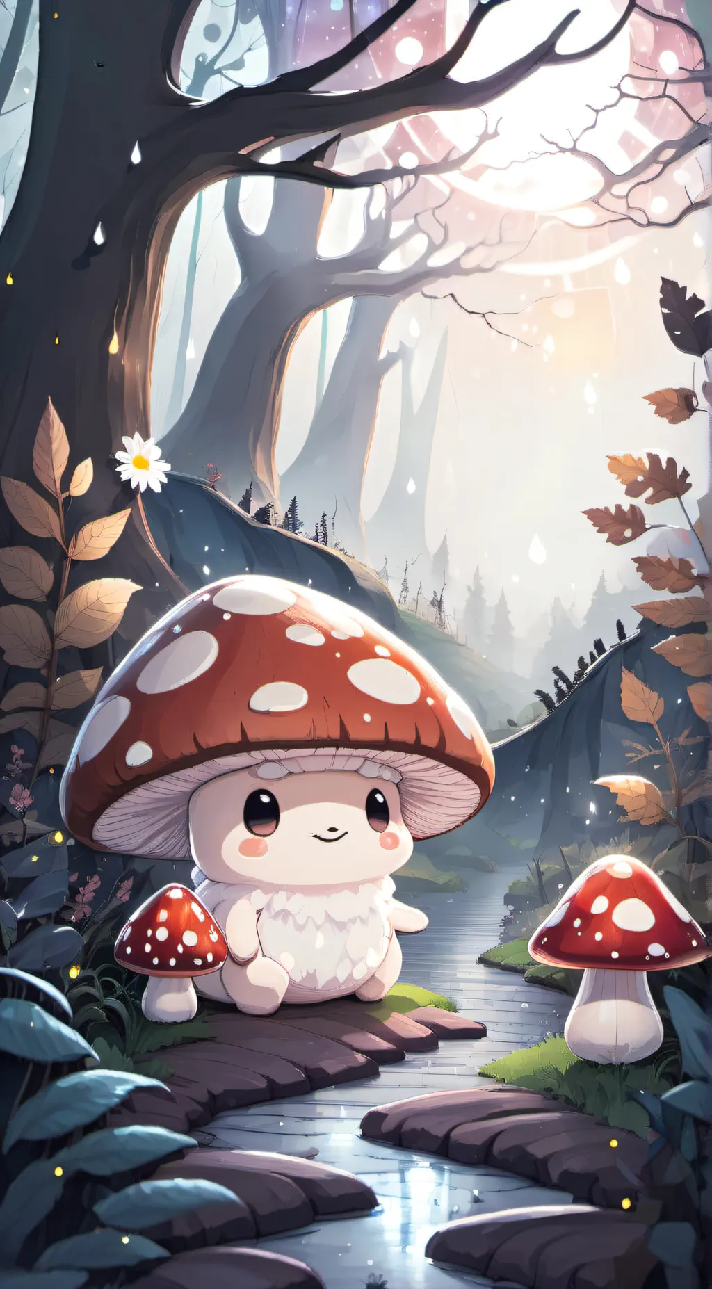 ai character: cute mushroom🍄  background