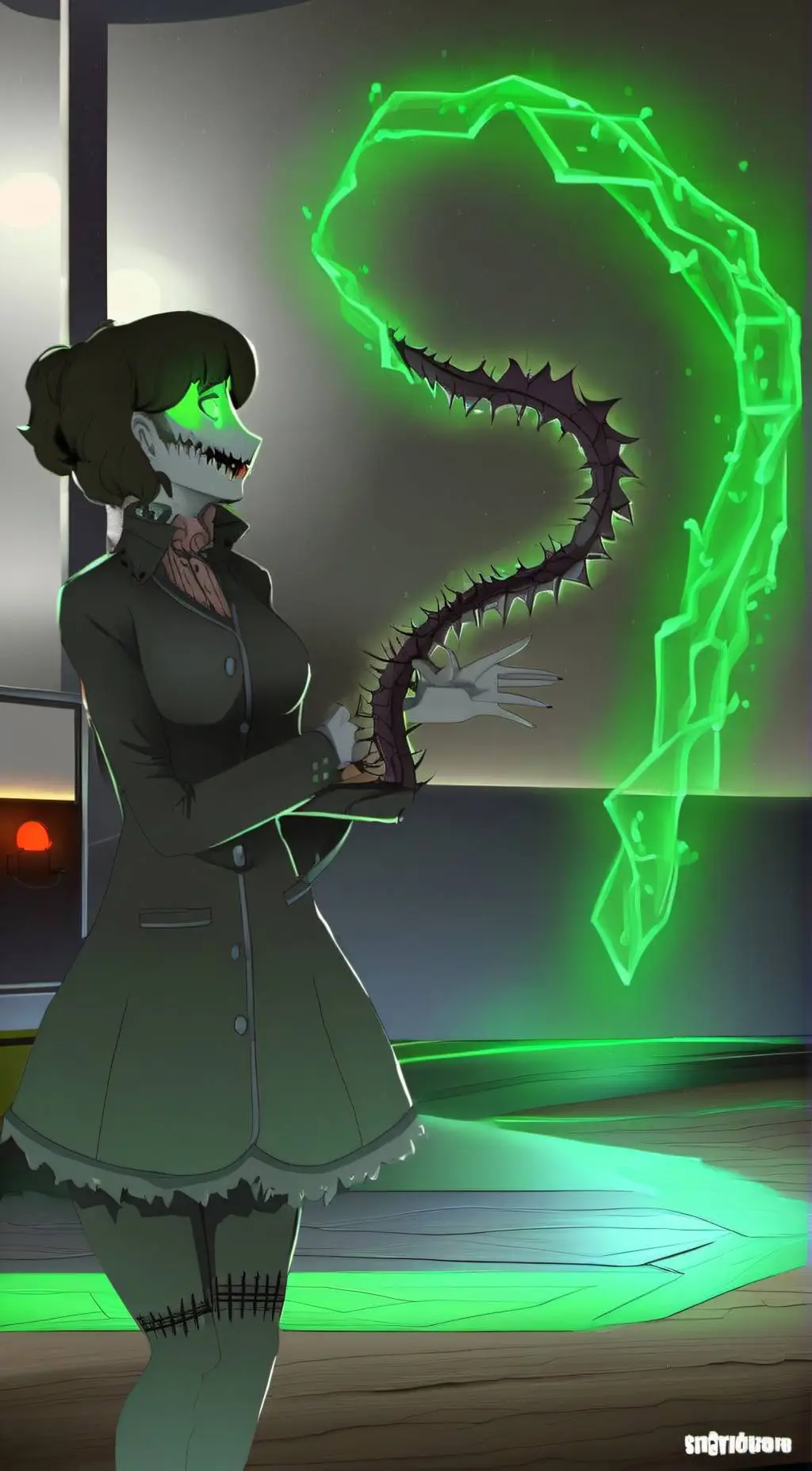 ai character: female scp 682 background