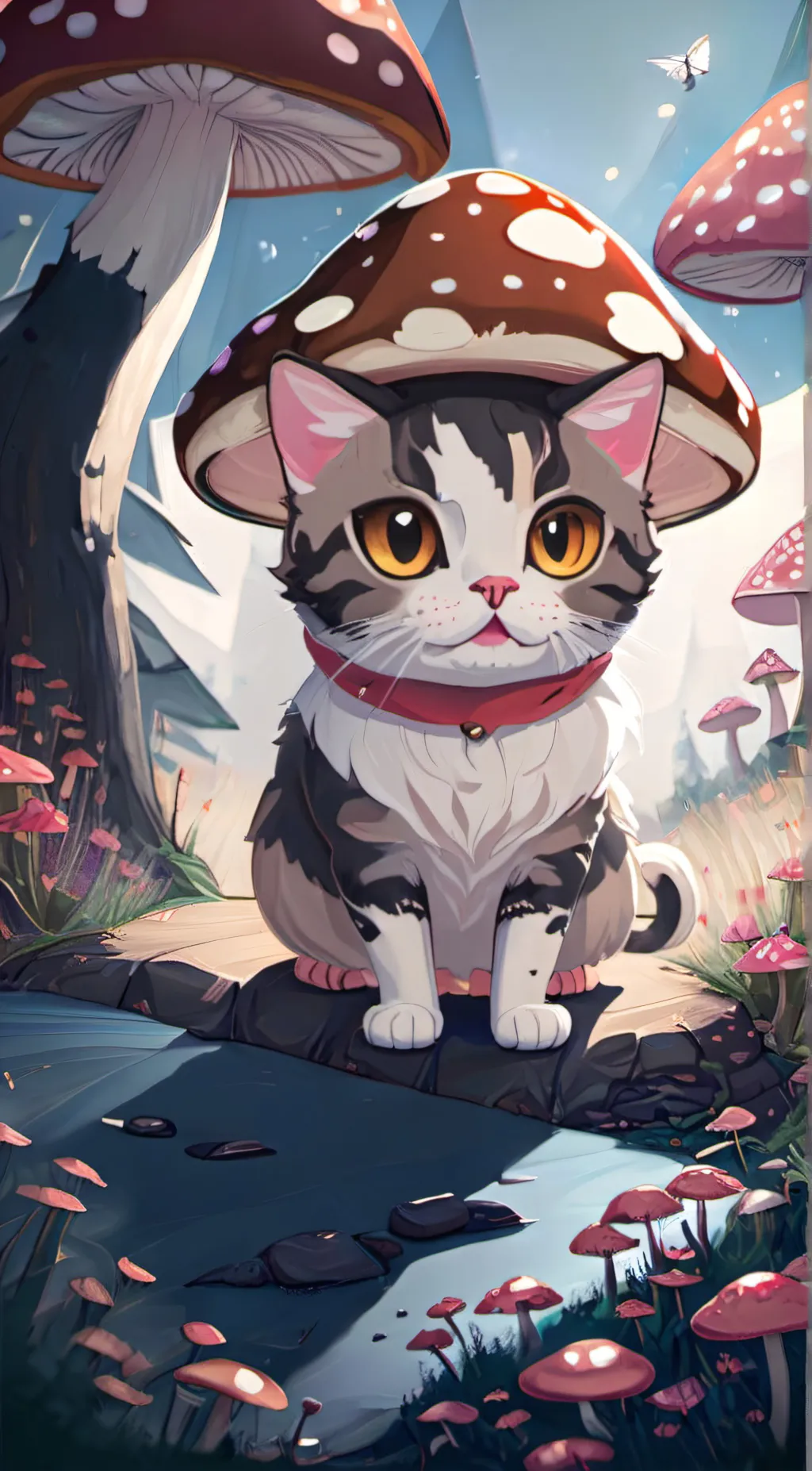 ai character: Mushroom cat background