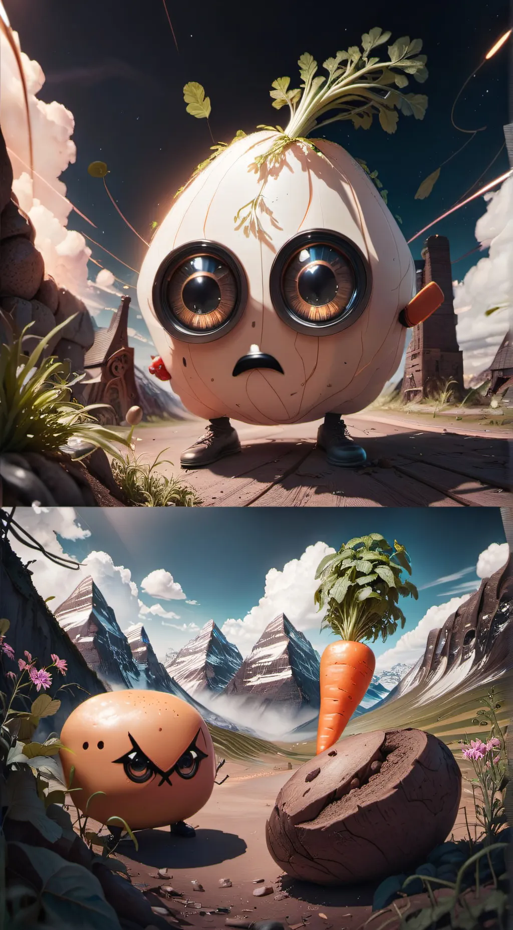 ai character: Karrot vs Botato background