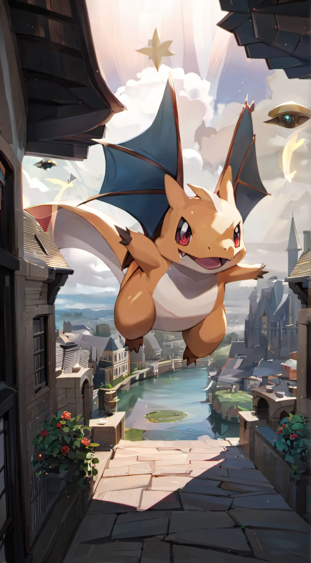 ai character: baby charziard  background