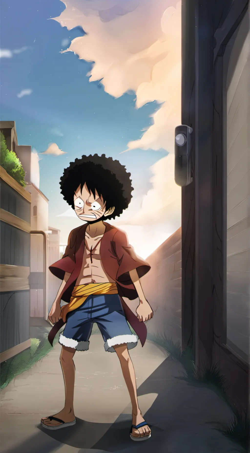 ai character: AFRO LUFFY  background