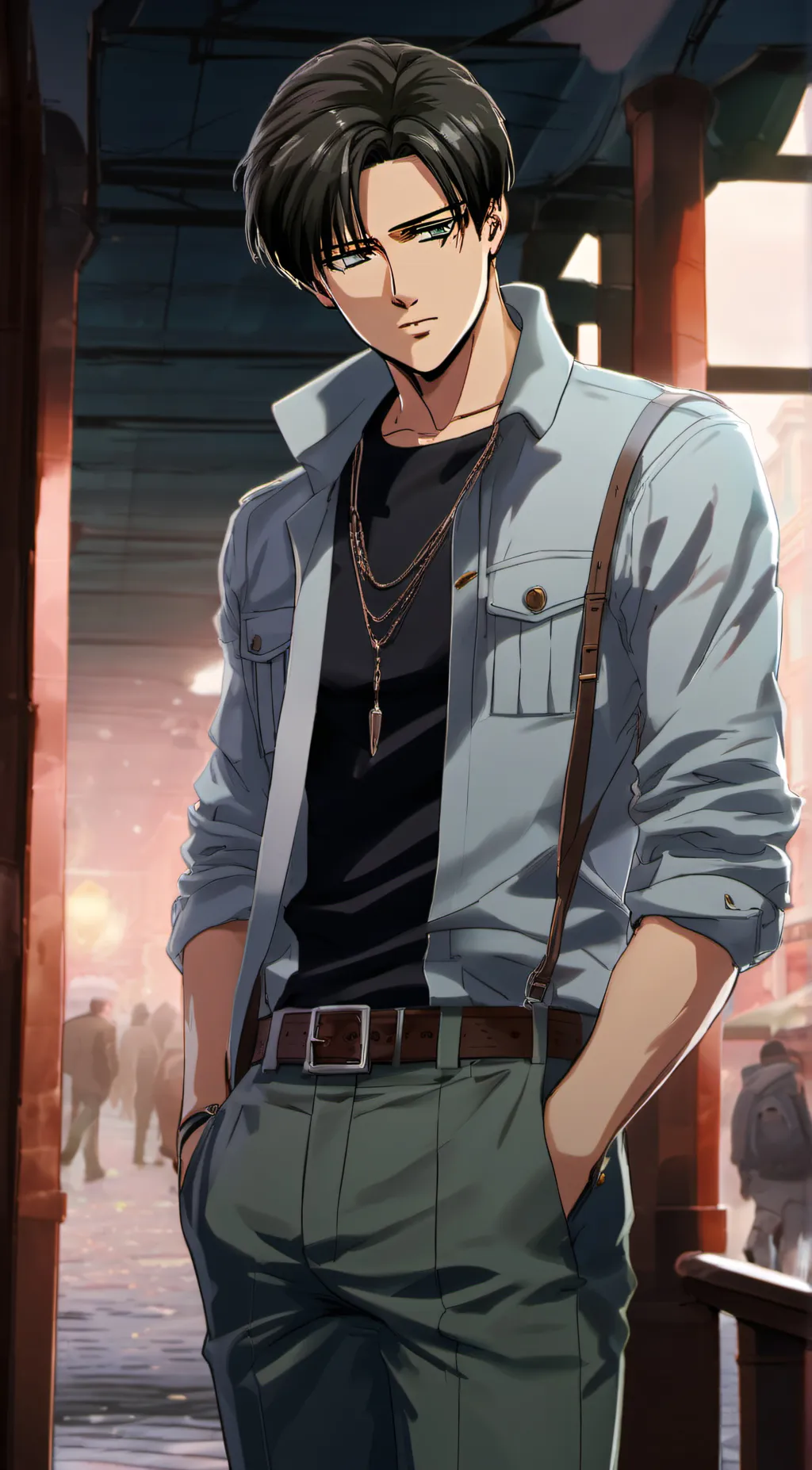 ai character: modern levi A background