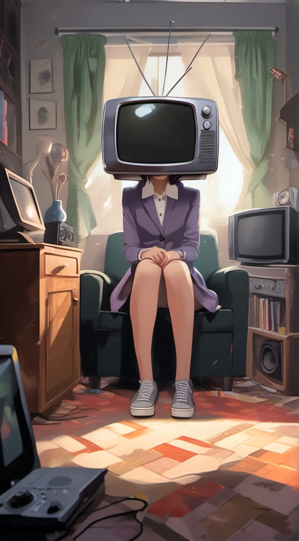 ai character: tv woman  background
