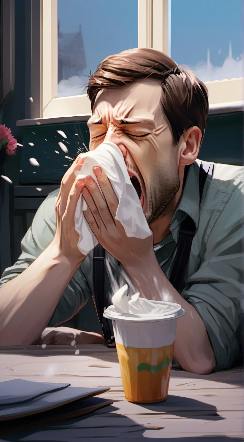 ai character: Sneezing boy background