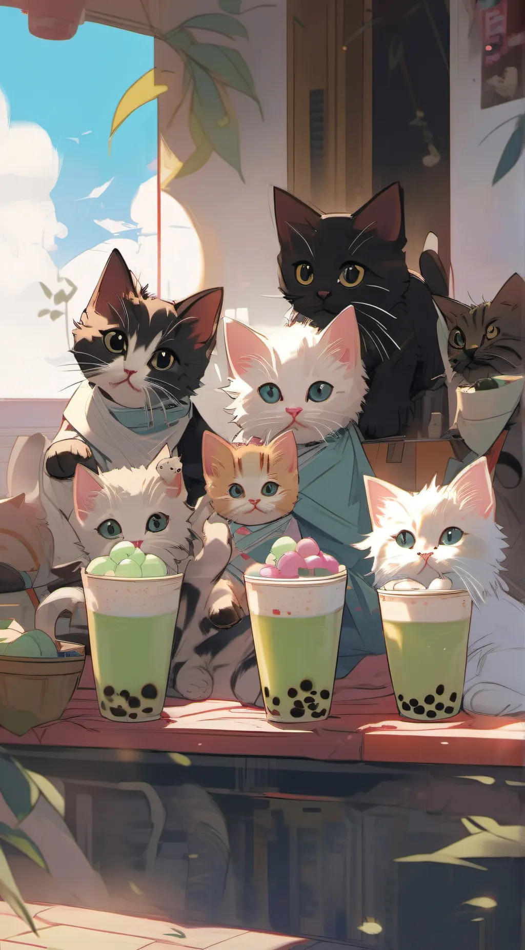 ai character: kittens and boba background