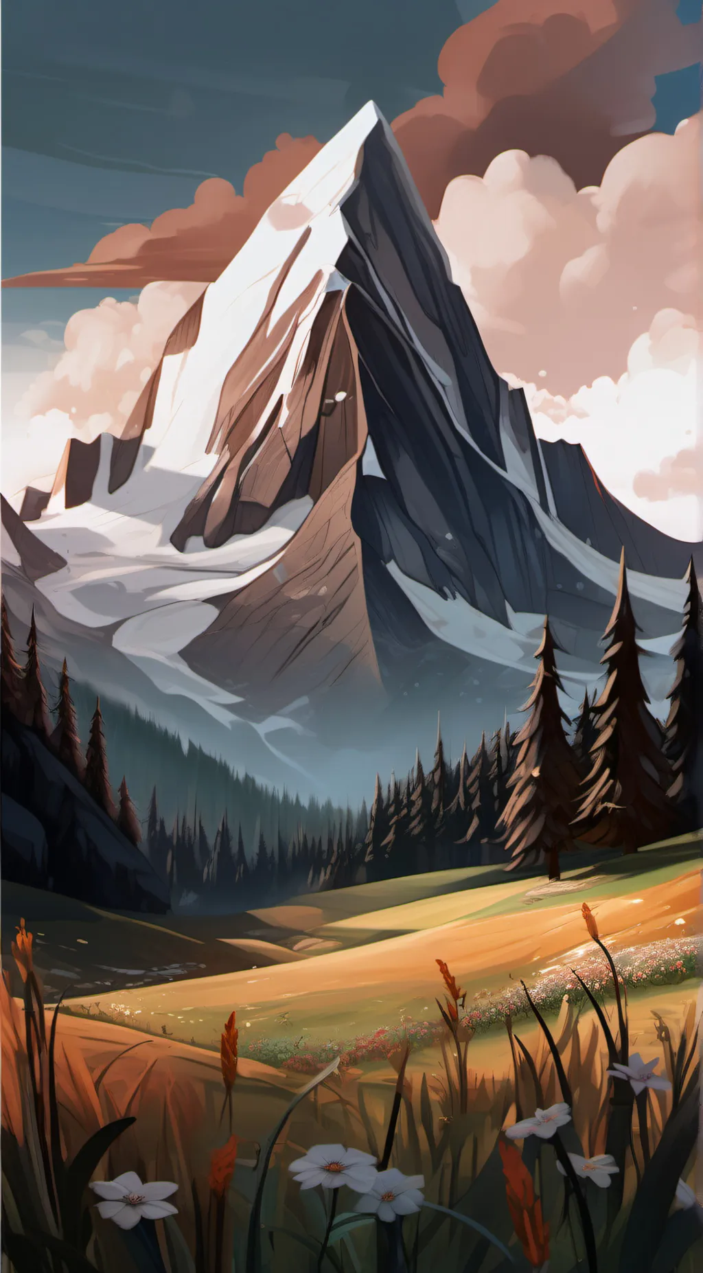 ai character: moutian with grass background