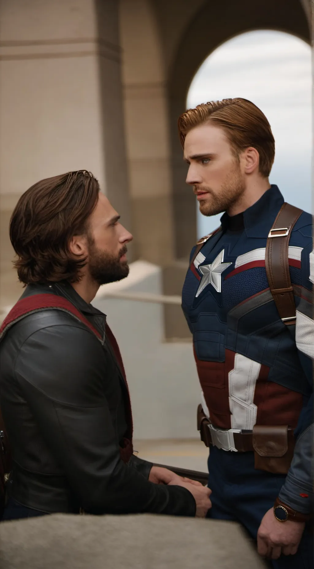 ai character: Steve and Bucky  background