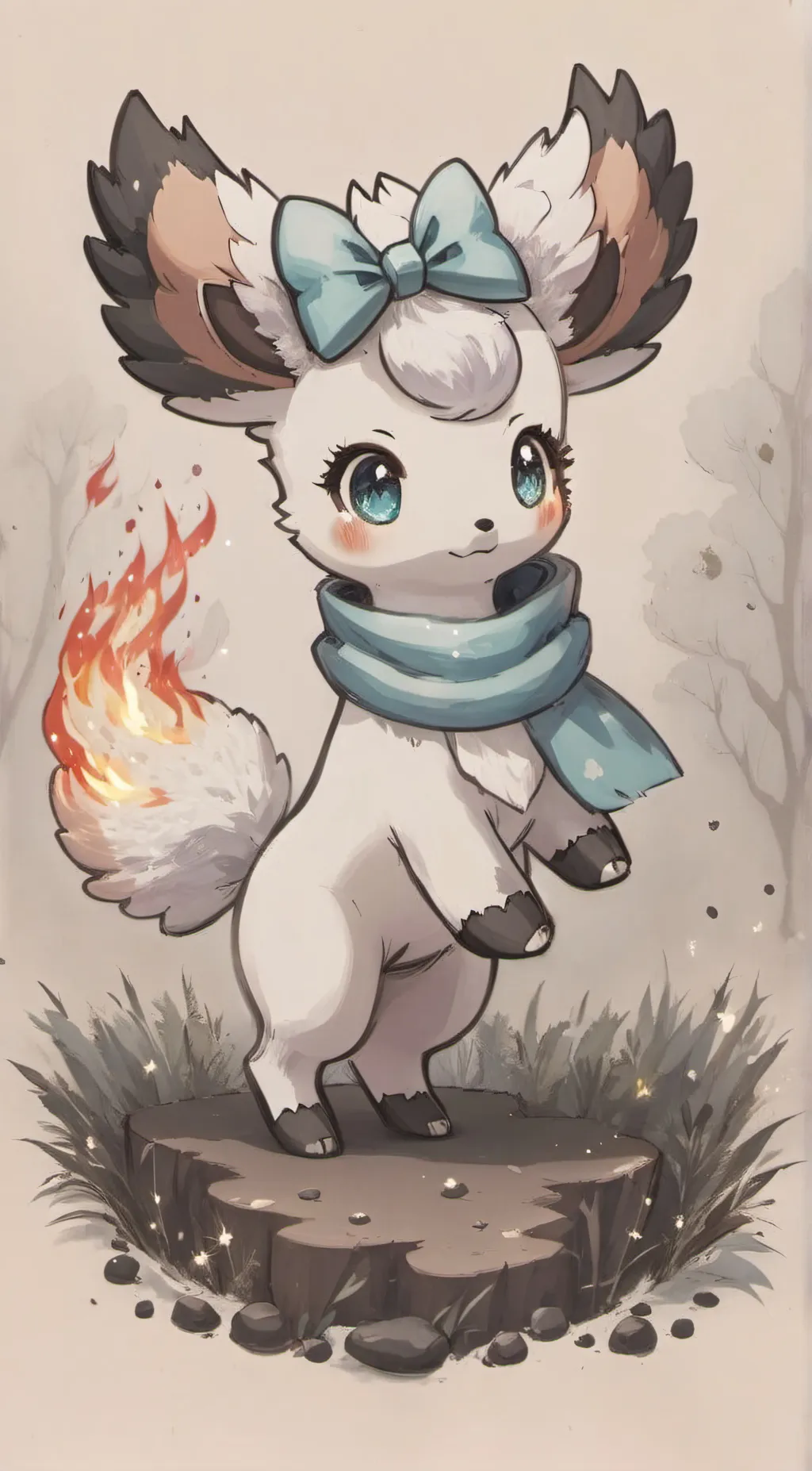 ai character: Snowy the vulpix background