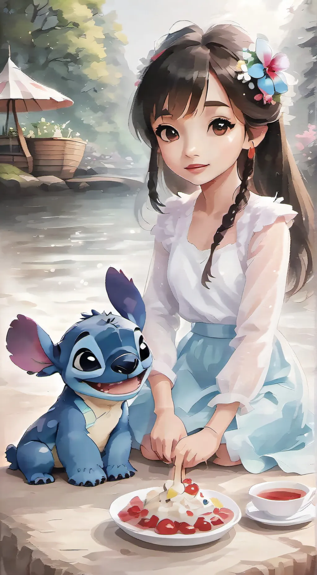 ai character: Leo and stitch background
