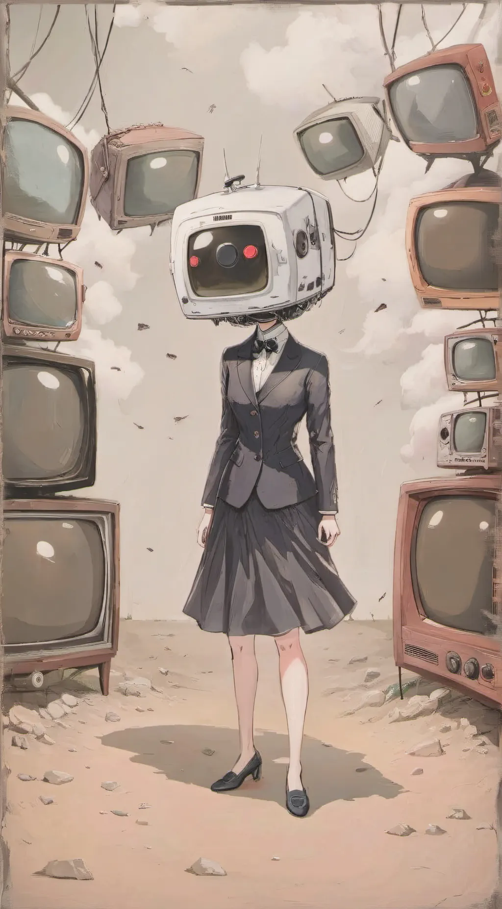 ai character: tv woman  background