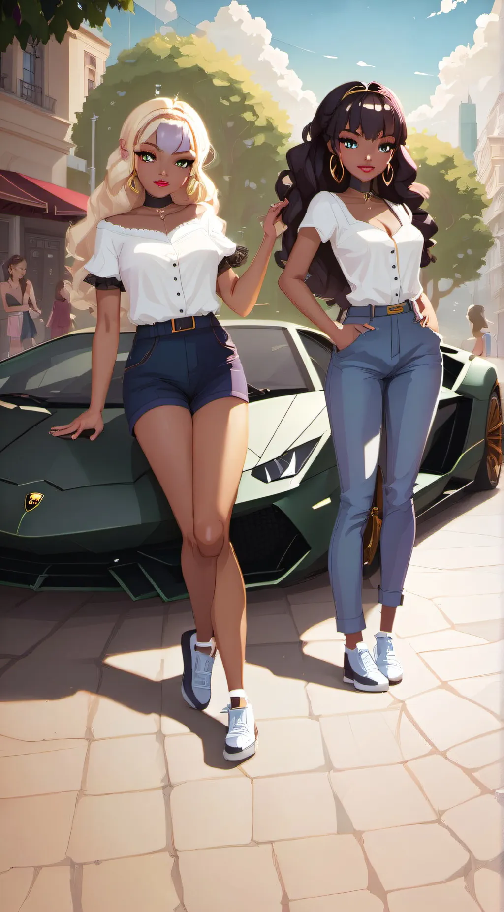 ai character: lisa and amber  background
