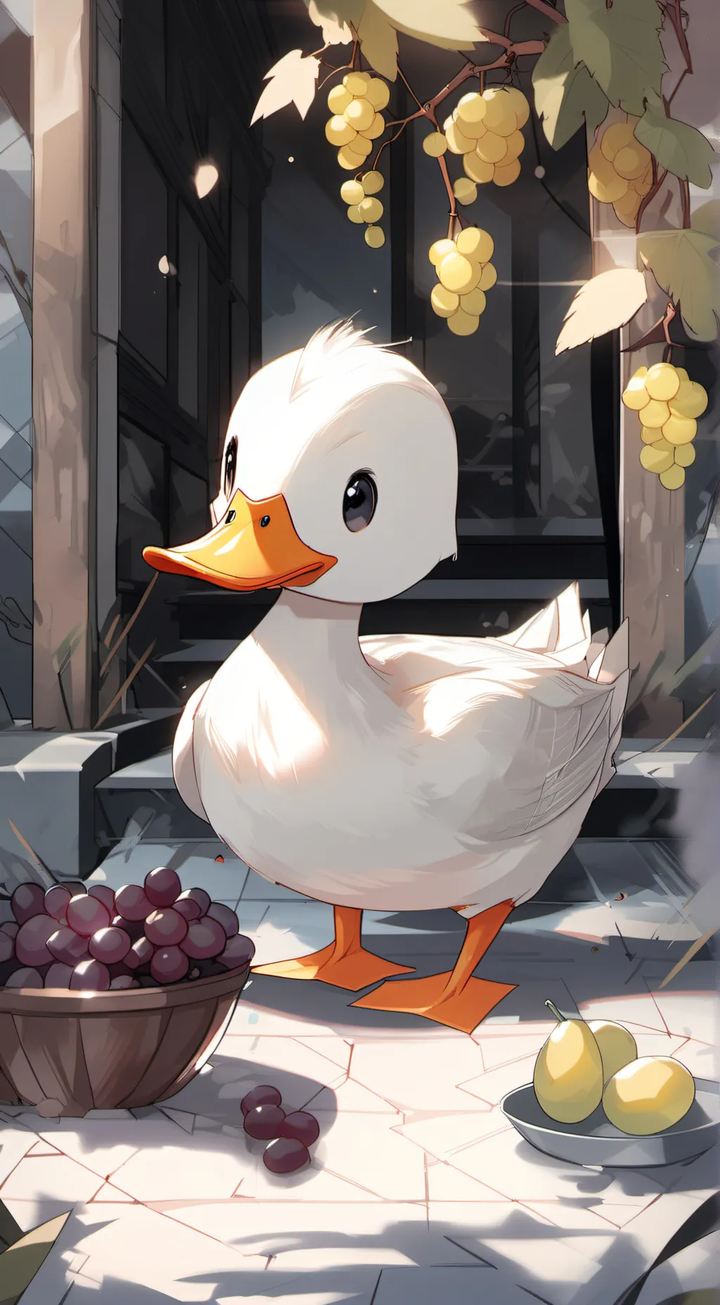 ai character: grape duck background
