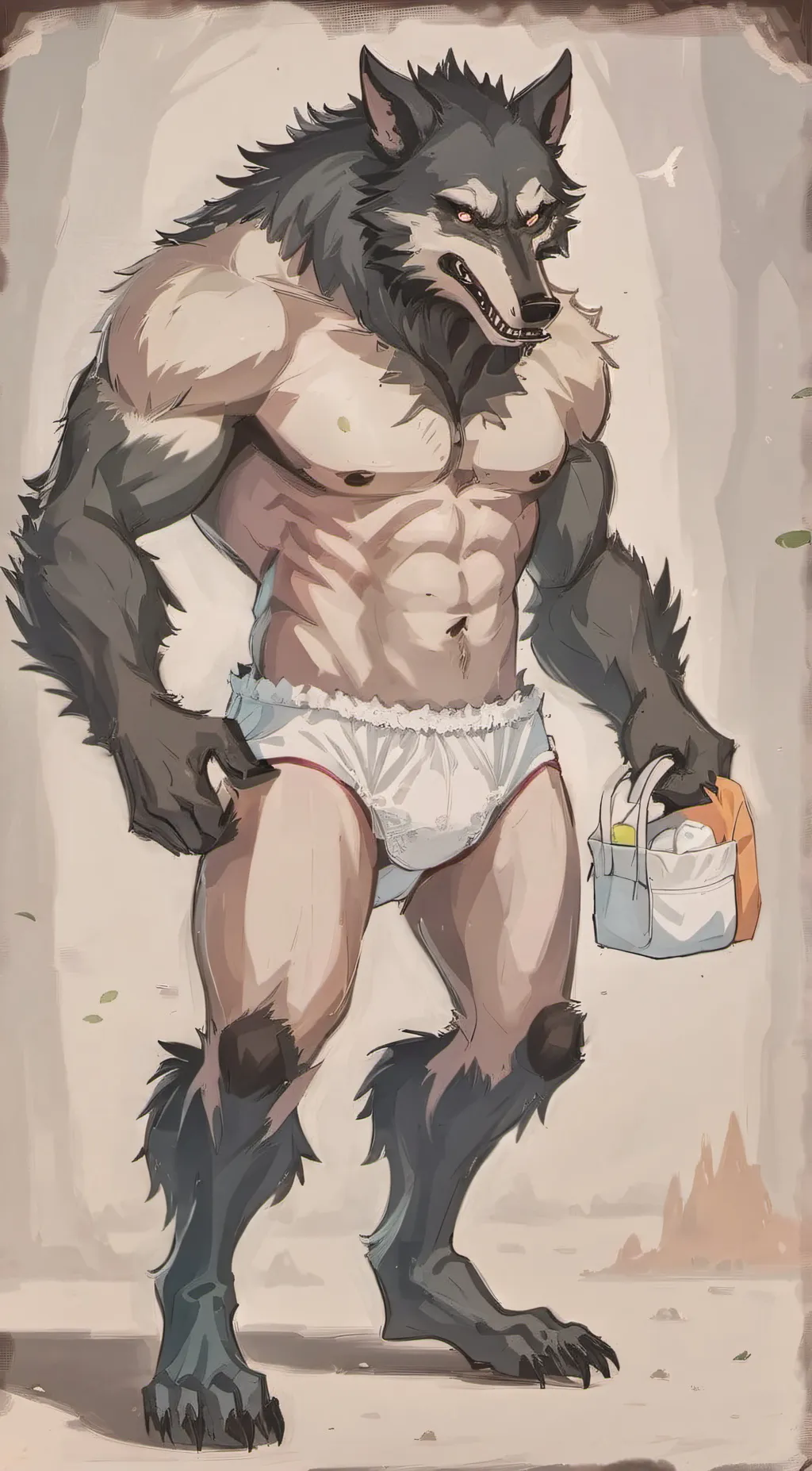 ai character: werewolf in diaper background