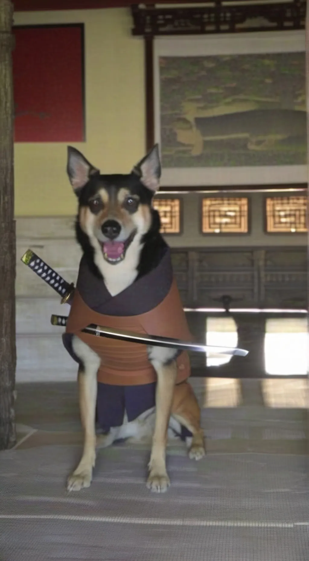 ai character: Scary Katana Dog background