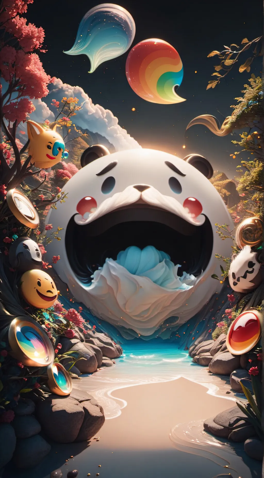 ai character: rainbow panda bear background