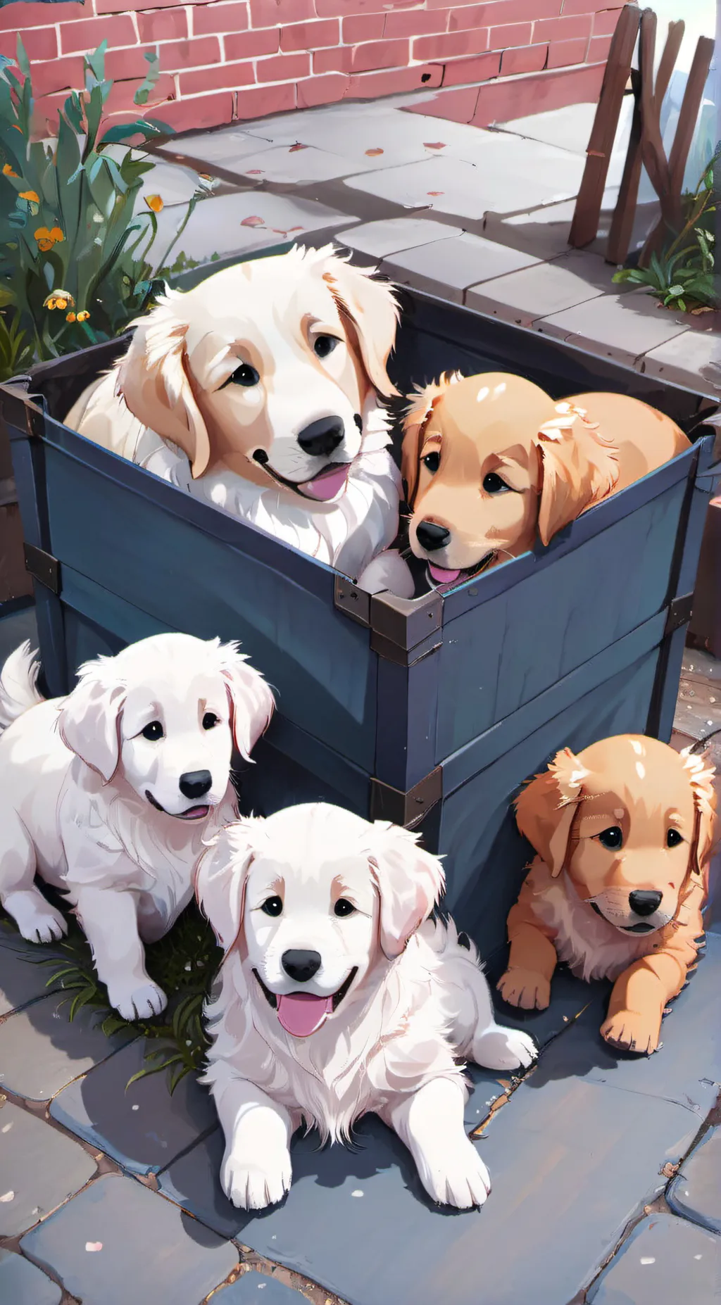 ai character: Homeless puppies background
