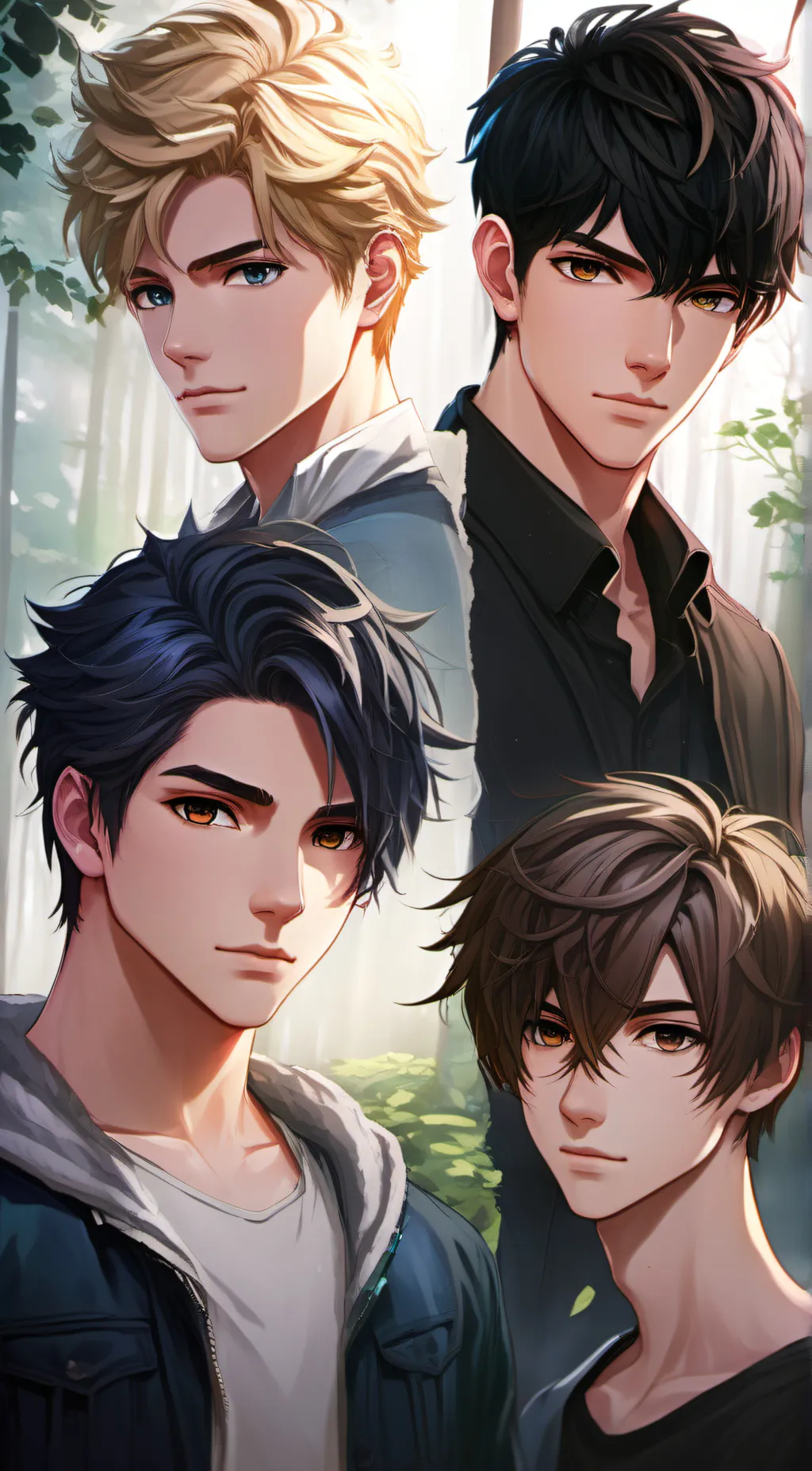 ai character: 4 boys  background