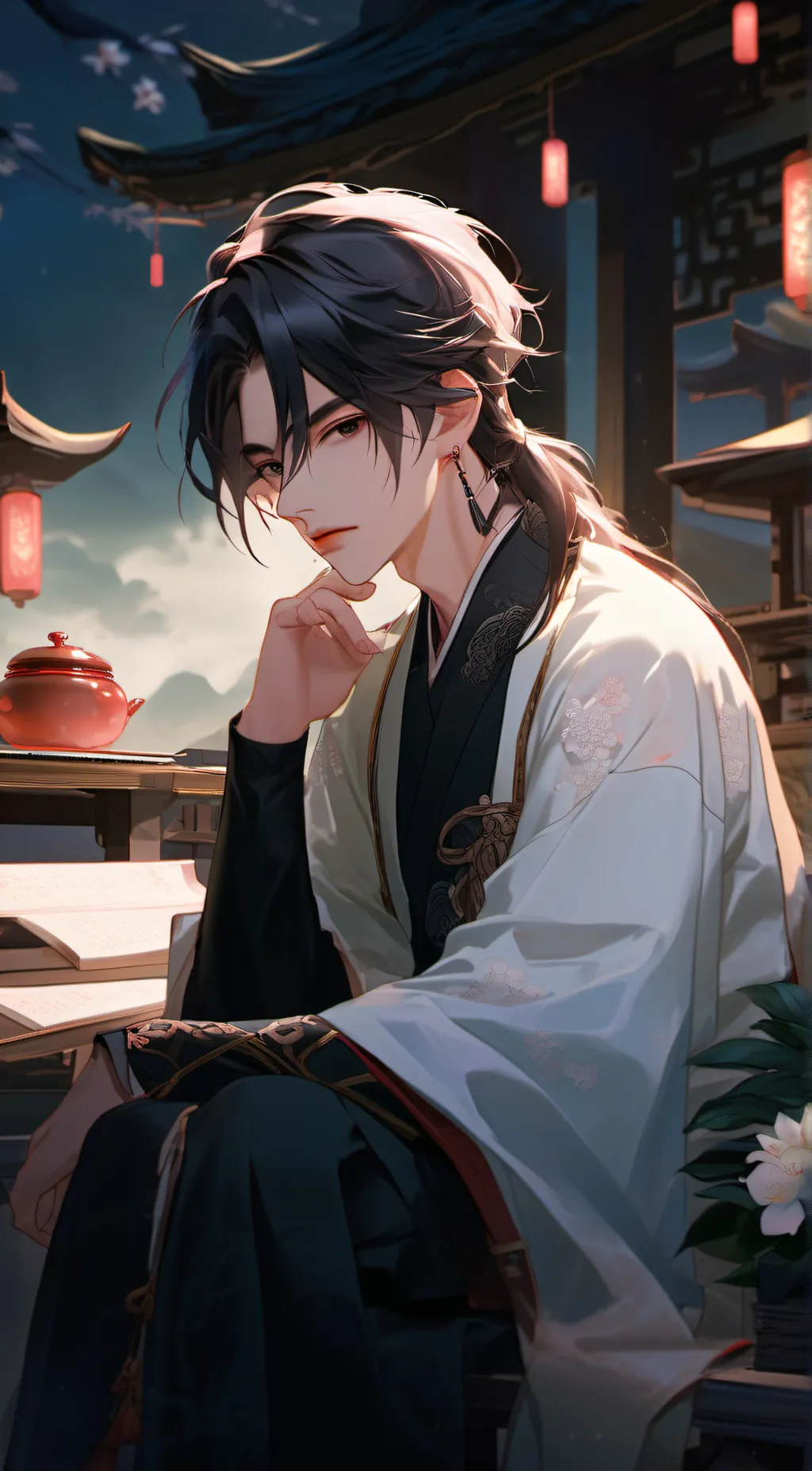 ai character: 古风男孩 background
