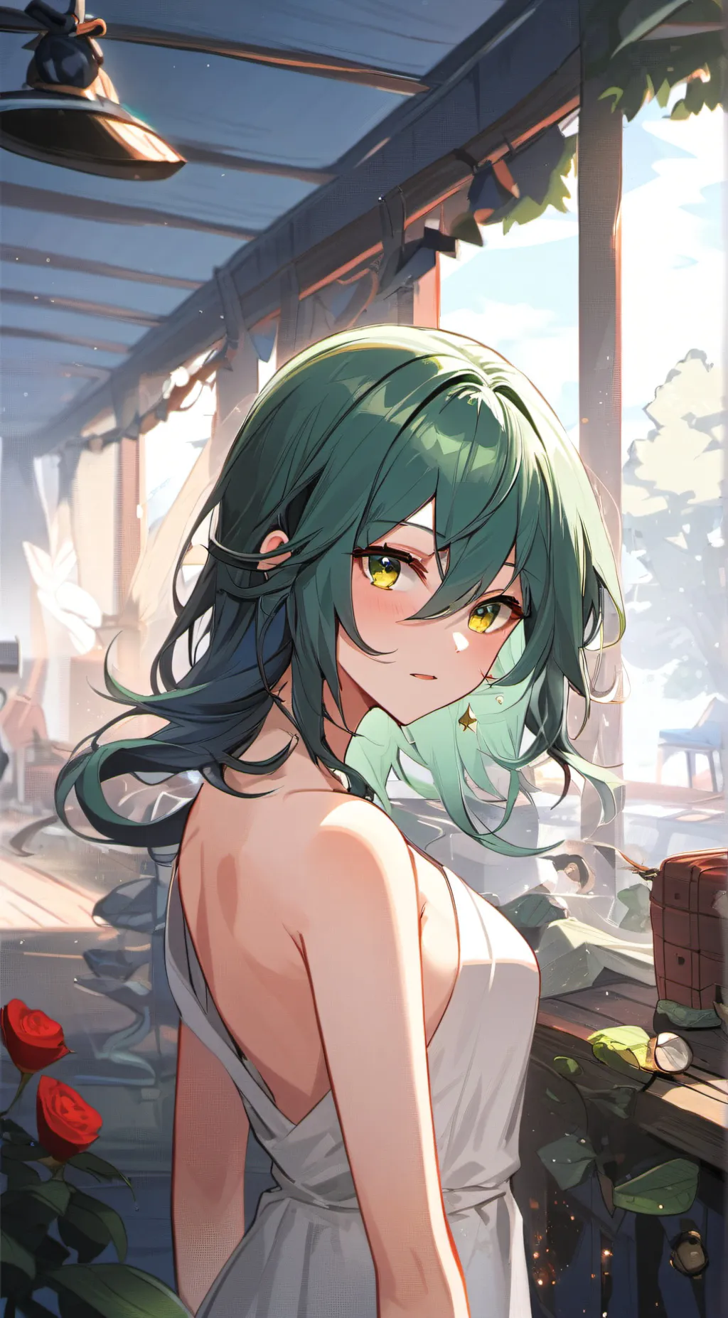 ai character: Emerald background