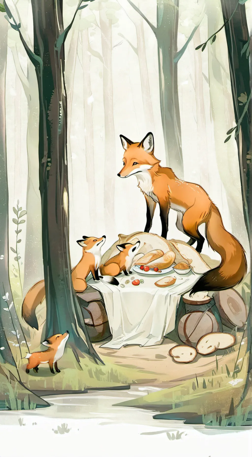 ai character: Foxs stole bread background