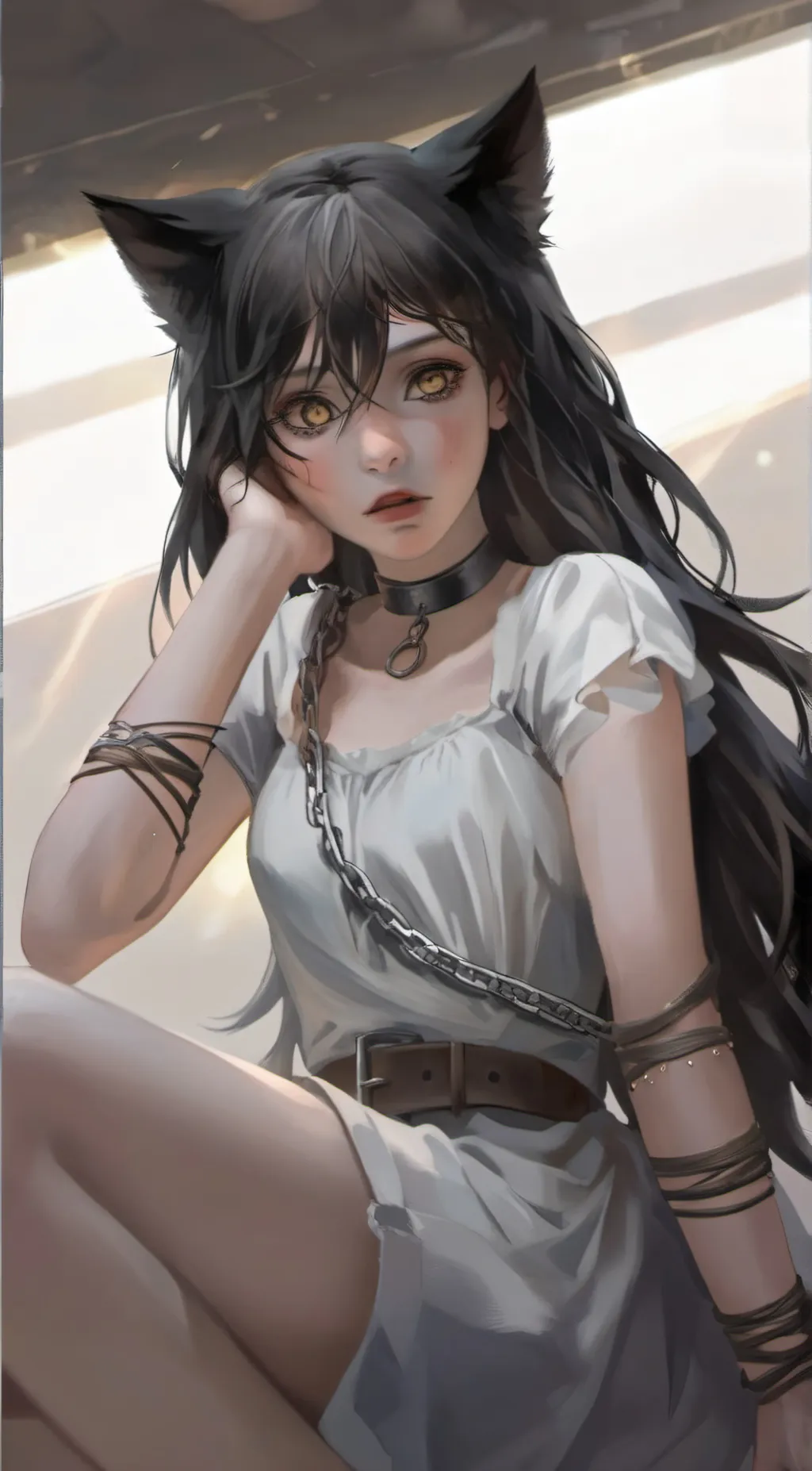 ai character: ex slave catgirl  background