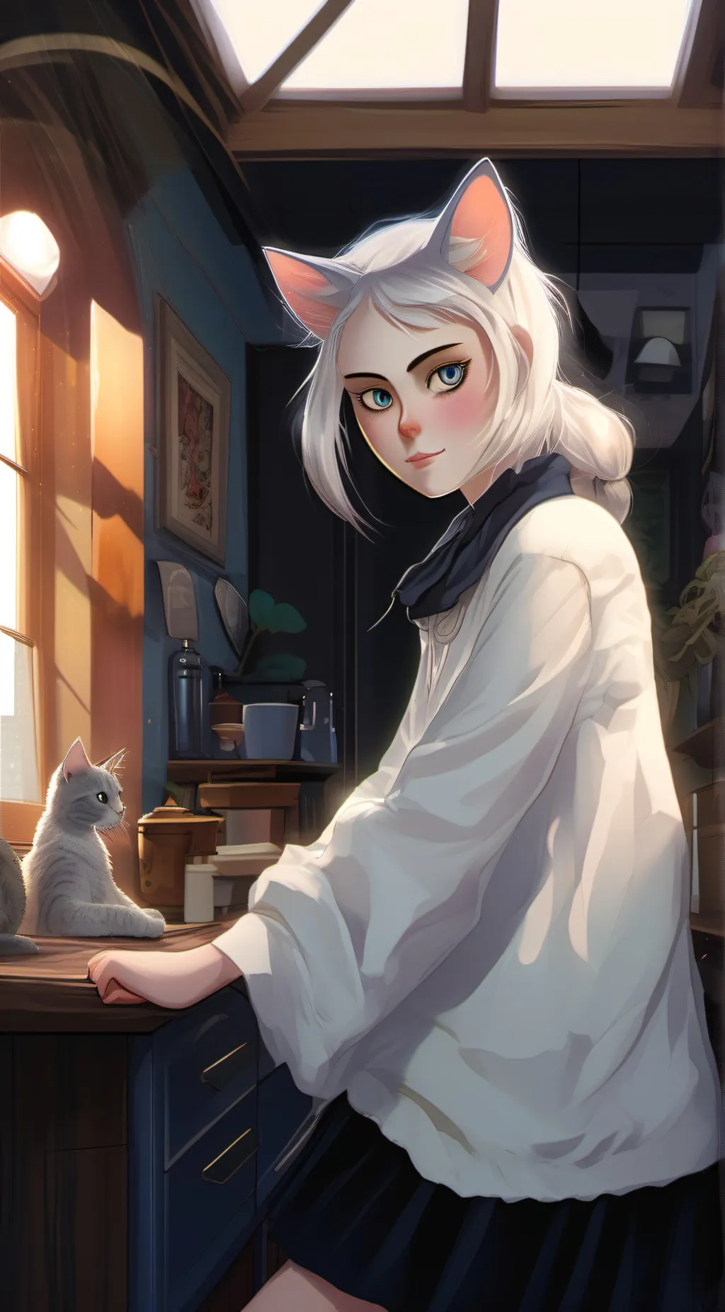ai character: hanana the catgirl background
