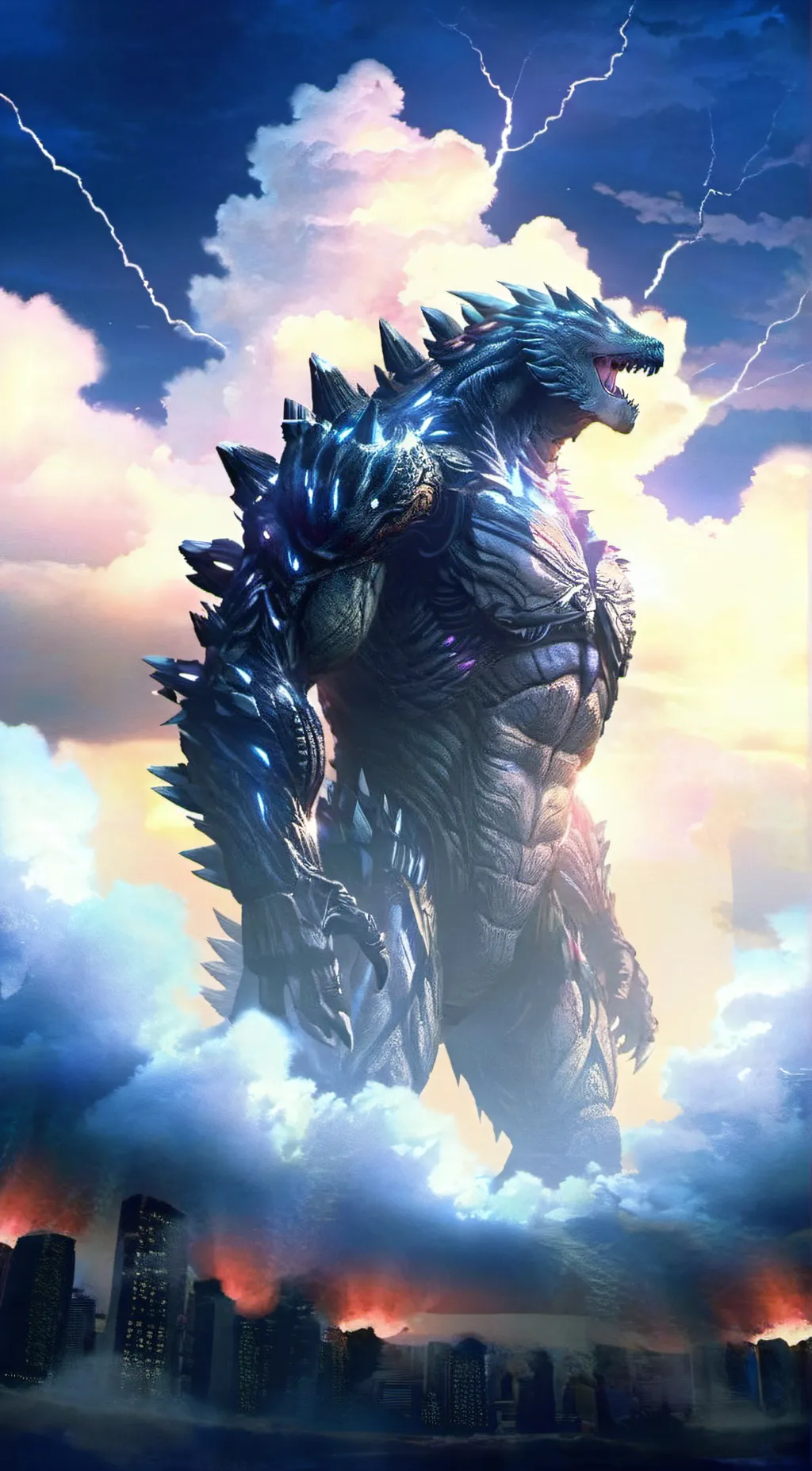 ai character: ancient Godzilla background