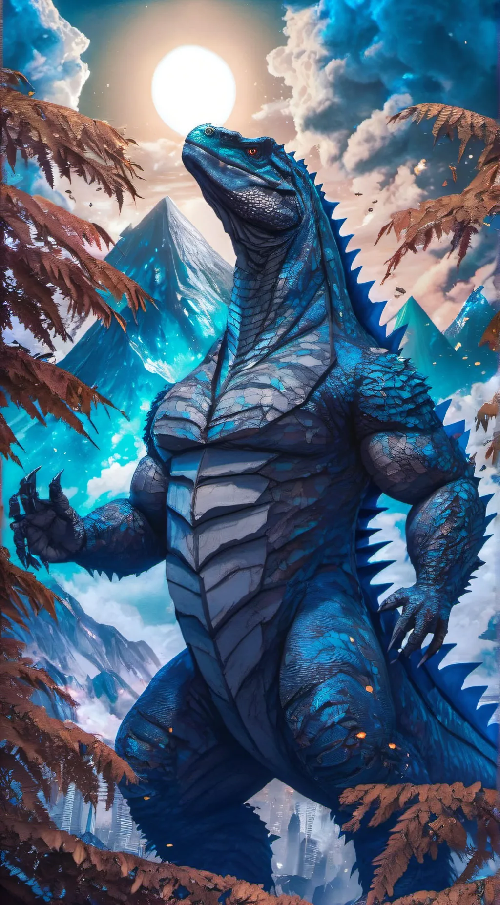 ai character: god zilla  background