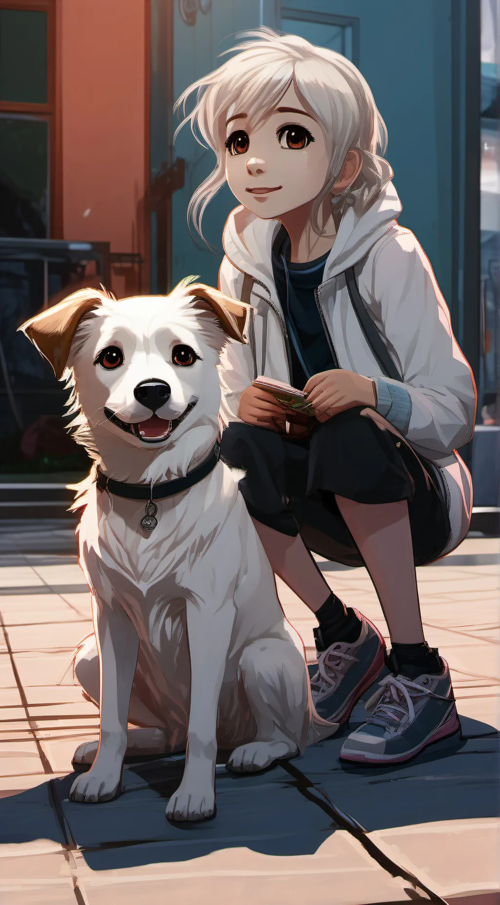ai character: A girl with a dog background
