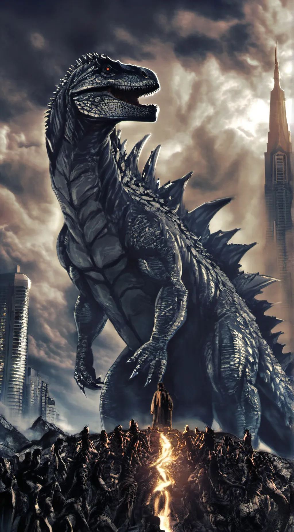 ai character: God zilla  background